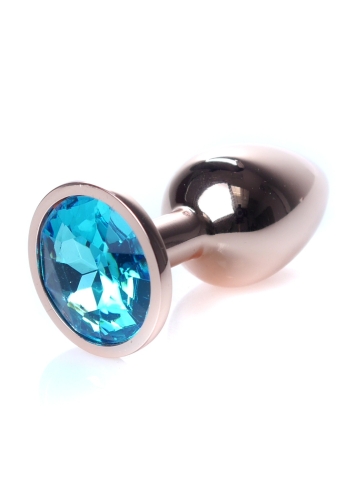 Анальна пробка золотистого кольору з блакитним камінчиком Boss series Boss of toys Jewellery розмір S - 3