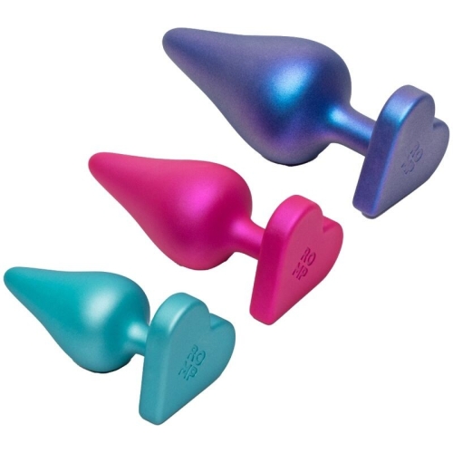 Набор анальных пробок в форме сердец розовая синяя зеленая Romp Luster Anal Training Kit Heart-Shaped Base 3 штуки - 2