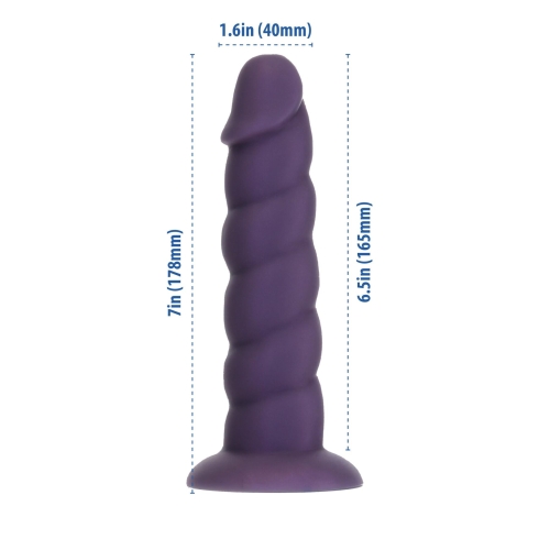 Фалоімітатор ребристий на присосці фіолетовий Unicorn Dildo 7” та віброкуля у подарунок - 2
