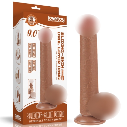 Фалоімітатор на присосці реалістичний Sliding Skin Dual Layer Dong 9.0 коричневий - 1