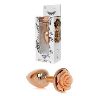Анальний затор золотистого кольору з помаранчевою трояндочкою Boss series Plug Jewellery