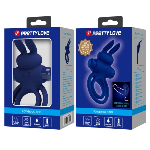 Виброкольцо двойное на член со стимуляцией для клитора синее LYBAILE PRETTY LOVE Vibro Bunny III - 11