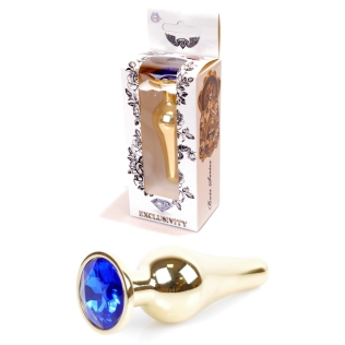 Анальная пробка золотистого цвета с кристаллом синего цвета BOSS of TOYS Jewellery BUTT plug