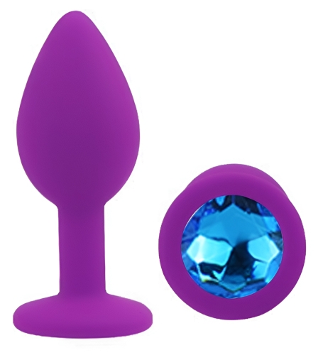 Силіконова фіолетова анальна пробка із синім кристалом EGZO Silicone Round Plug розмір S - 2