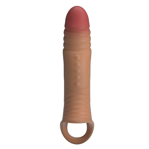 Подовжуюча вібронасадка на пеніс реалістична ребриста бежева LYBAILE Pretty Love Penis Sleeve - 2