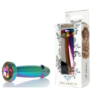 Металлический анальный плаг в виде пениса с разноцветным камушком Boys of Toys Boys Series Jewellery Multicolour размер M