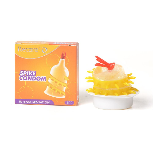 Презерватив прозрачный с усиками и спиралью шипов Recare Spike Condom Yellow - 1