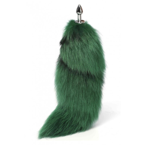 Анальная пробка с пушистым зеленым хвостом Detachable Fluffy Fox Tail Plug Green 18.5 - 2