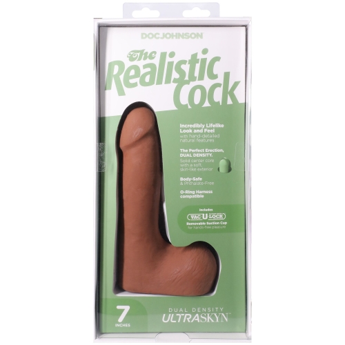Фалоімітатор реалістичний на знімній присосці бежевий Doc Johnson The Realistic Cock ULTRASKYN - 7 Inch with Balls Caramel - 10