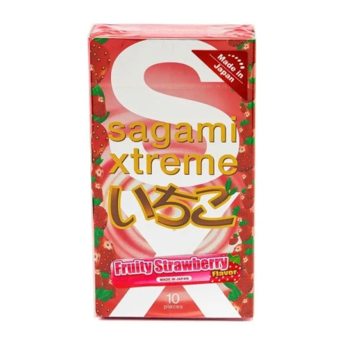 Презервативы супертонкие из натурального латекса с ароматом клубники Sagami Xtreme Strawberry 10 штук - 1