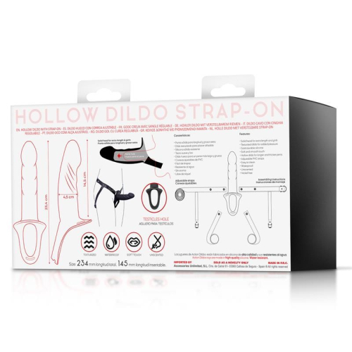 Ременной страпон для мужчин полый с петлей на мошонку черного цвета Action Strap-On Hollow Dildo Premium размер S - 3