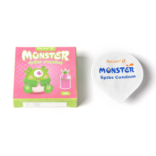 Презерватив розовый с рядом шариков и усиками на кончике Recare Monster Spike Condom - 4