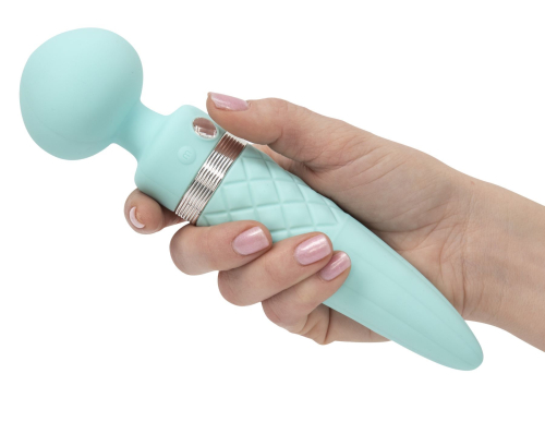 Роскошный вибромассажер с подогревом вибрация и ротация PILLOW TALK - Sultry Teal с кристаллом Сваровски - 4