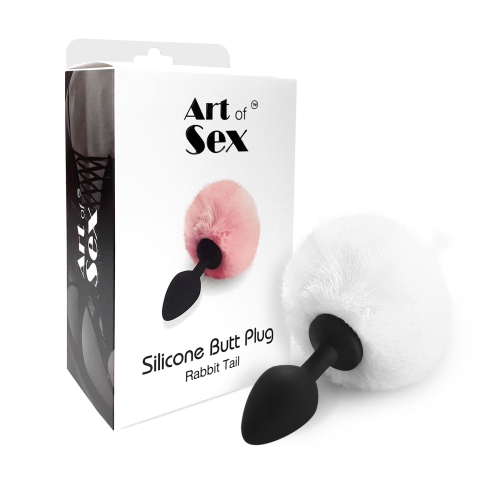 Анальна пробка чорного кольору з хвостом білого кольору розмір Art of Sex Rabbit Tail - 3