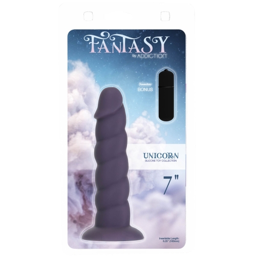 Фалоімітатор ребристий на присосці фіолетовий Unicorn Dildo 7” та віброкуля у подарунок - 4