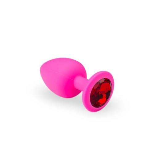 Анальна пробка рожева з червоним каменем Pink Silicone Ruby M - 1