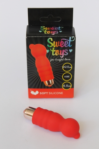 Мини вибратор ребристый с выпуклостями силиконовый для клитора SWEET TOYS красный L 6,5 см D 2,5 см со съемной вибропулей - 2
