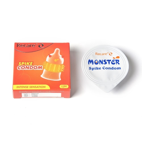 Презерватив прозорий з вусиками та шипами Recare Spike Condom Orange - 4