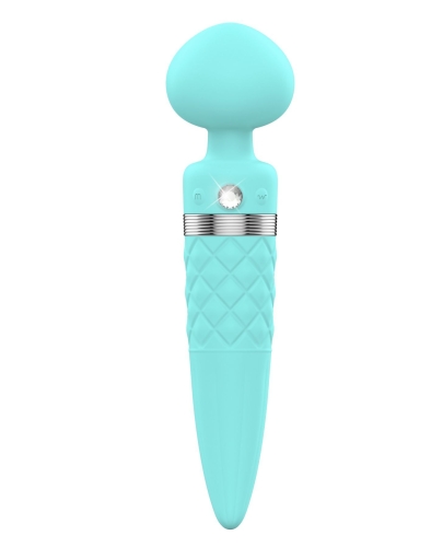 Роскошный вибромассажер с подогревом вибрация и ротация PILLOW TALK - Sultry Teal с кристаллом Сваровски - 12