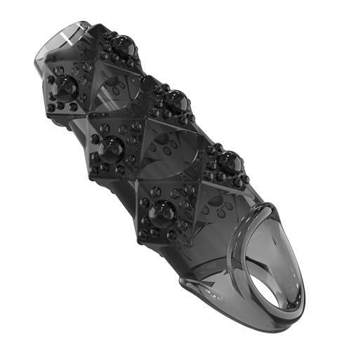 Стимулирующая насадка на член с пупырышками черная Meleon - Rider Locking Sleeve - 5
