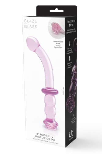 Изогнутый стеклянный розовый фаллоимитатор с бутоном для точки G Dream Toys Glaze Glass - 6