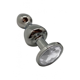 Анальная пробка в форме леденца с камушком Серебристого цвета Wooomy Lollypop Double Ball Metal Plug размер L