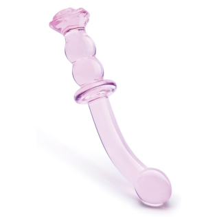 Изогнутый стеклянный розовый фаллоимитатор с бутоном для точки G Dream Toys Glaze Glass 