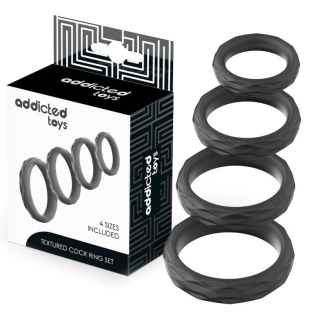 Набор эрекционных колец на член черного цвета Addicted Toys Textured Cock Ring Set 4 размера