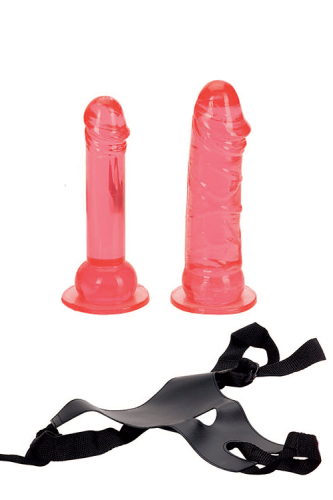 Страпон з 2 взаємозамінними фалоімітаторами рожевого кольору CROTCHLESS STRAP-ON 2 DONGS - 1