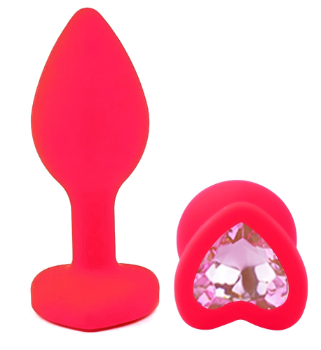 Силиконовая розовая анальная пробка с розовым кристаллом в форме сердца EGZO Silicone Heart Plug размер S - 2