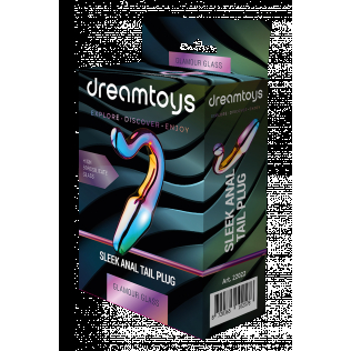 Анальный пробка с хвостиком из боросиликатного стекла разноцветная Dream Toys Glamour glass sleek anal tail plug