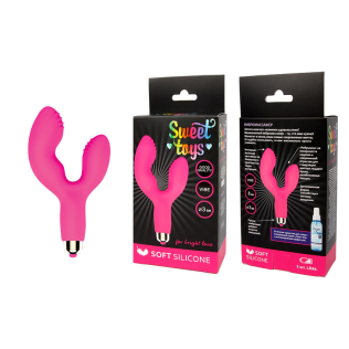 Вибратор точки G силиконовый со стимуляцией клитора ребристый розовый SWEET TOYS 