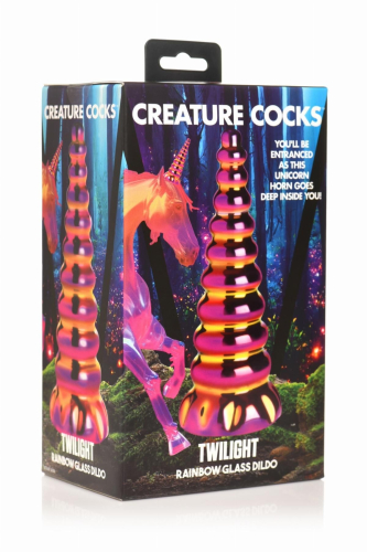 Фэнтезийный фаллоимитатор радужный стеклянный Creature Cocks Twilight Rainbow Dildo - 4