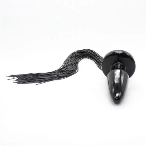 Чорна силіконова пробка з хвостом у вигляді батога чорного кольору Vscnovelty Silicone Tail Plug - 3