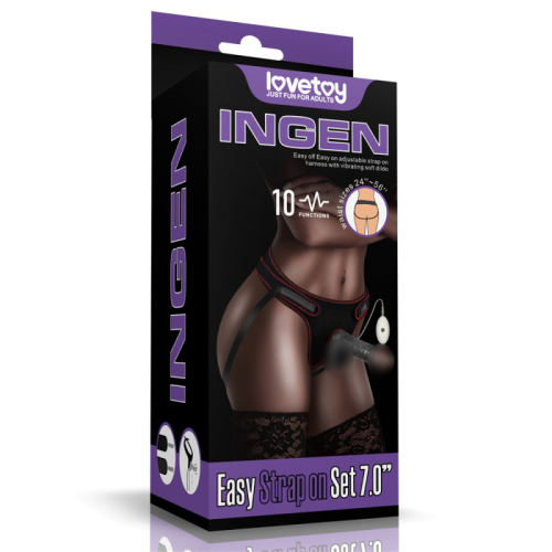 Ремінний жіночий вібрострапон чорного кольору з пультом ДК Lovetoy Vibrating Easy Strapon Set довжина 180 мм - 1
