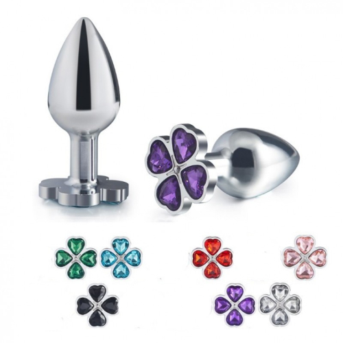 Анальная металлическая пробка с розовым камнем Metal Clover Butt Plug Jewelry Medium - 3
