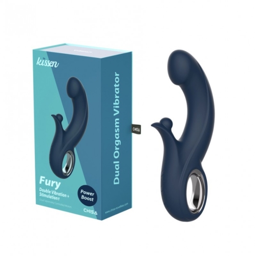 Вибратор со стимуляцией клитора из силикона синего цвета Chisa Dual Orgasm Vibrator Kissen Fury - 1