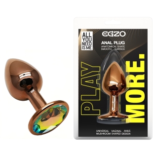 Анальная пробка золотистая из нержавеющей стали с радужным кристаллом EGZO Round Plug размер S