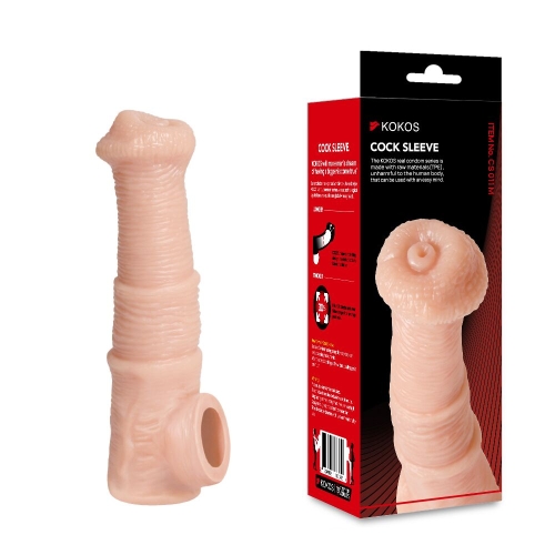 Насадка на член реалістична із кільцем для мошонки тілесна Kokos Cock Sleeve модель CS 011 розмір M - 3