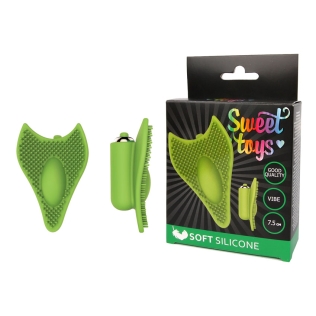 Вібратор силіконовий для клітора з шипиками SWEET TOYS зелений L 7,5 см ширина 5,6 см зі знімною вібропулею