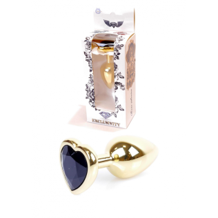 Анальний корок золотистого кольору з чорним камінчиком у формі серця Boss series Jewellery