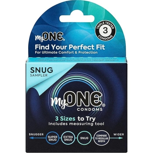 Набор презервативов из 3-х размеров прозрачные ONE MyONE Snug Sampler 3 штуки - 1