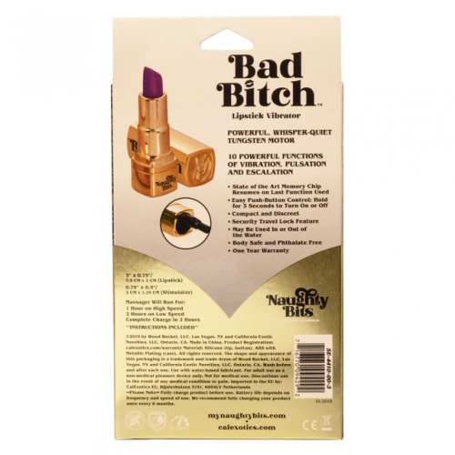 Оригинальный вибратор помадка фиолетово-золотой Bad Bitch - 3