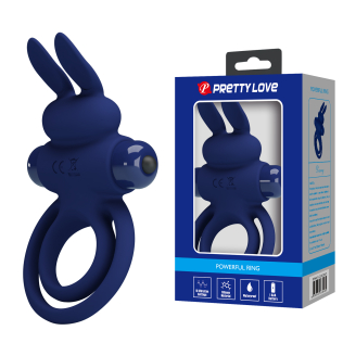 Виброкольцо двойное на член со стимуляцией для клитора синее LYBAILE PRETTY LOVE Vibro Bunny III 