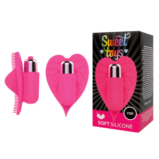 Вібратор листочок для клітора силіконовий з шипиками SWEET TOYS Рожевий L 8 см ширина 5,5 см зі знімною вібропулею