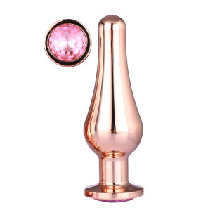 Анальная пробка алюминиевая розовая конической формы с розовым камнем Dream Toys размер L
