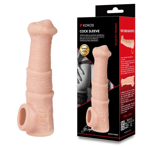 Насадка на член реалістична із кільцем для мошонки тілесна Kokos Cock Sleeve модель CS 011 розмір M - 5