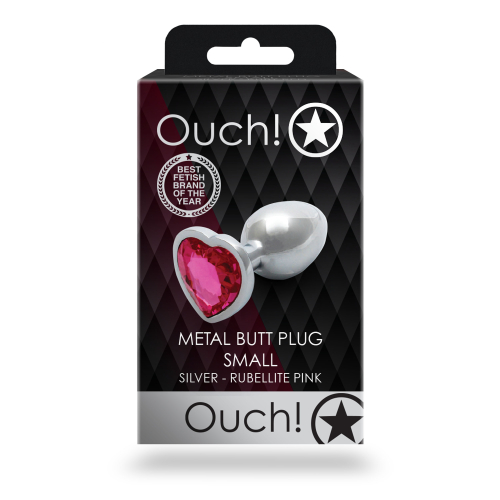 Анальна пробка срібляста з рожевим каменем у вигляді серця Ouch! - 5