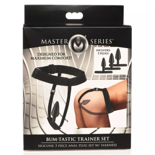 Набір анальних пробок з портупеєю чорний Master Series Bum Tastic 3 штуки - 4