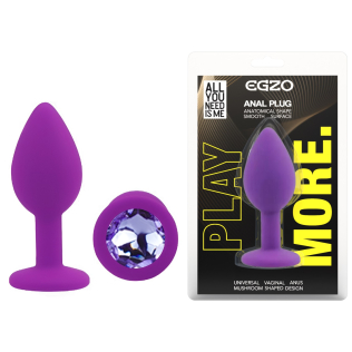 Силіконова фіолетова анальна пробка з бузковим кристалом EGZO Silicone Round Plug розмір S